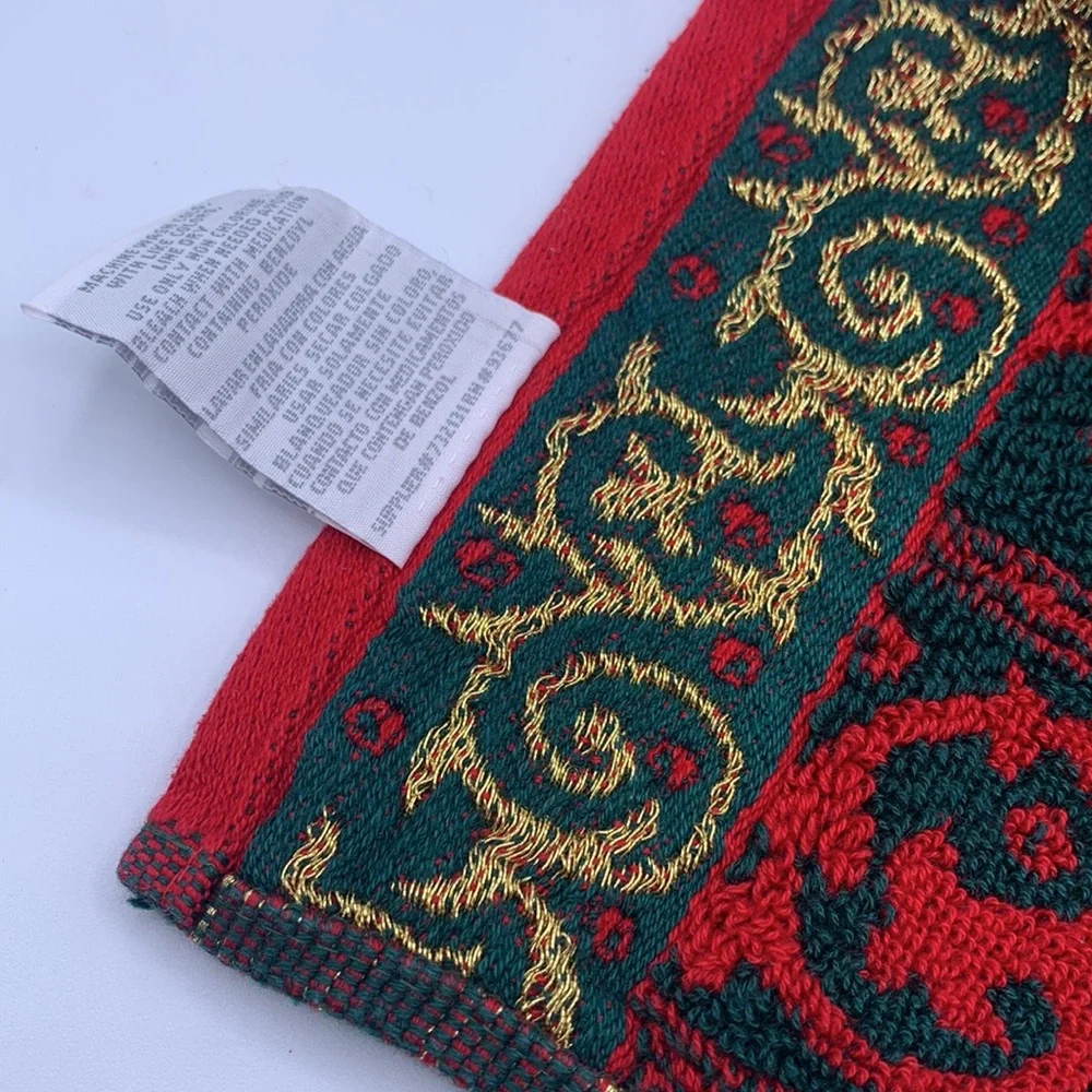 Vintage JCPenney Home Collection Cotton Red Green JOY Bath Towel & Hand Towel